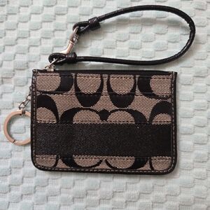 Coach Black and Brown Patterned Wristlet/ID Holder with Key Ring